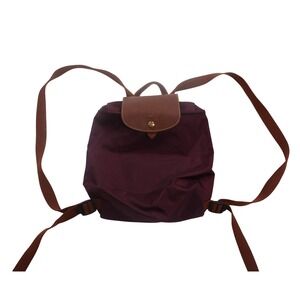 Longchamp Le Pliage Backpack Small Burgundy Nylon Leather Travel Casual